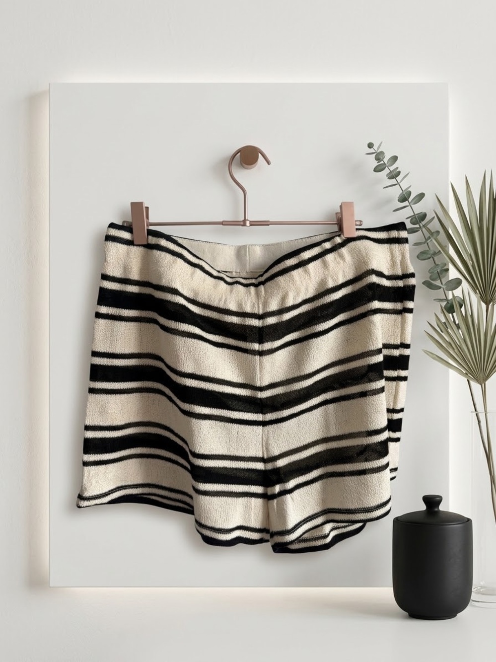 Cream and Black Striped Knit Shorts
